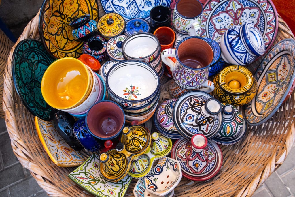 Traditional Moroccan Market With Souvenirs. 