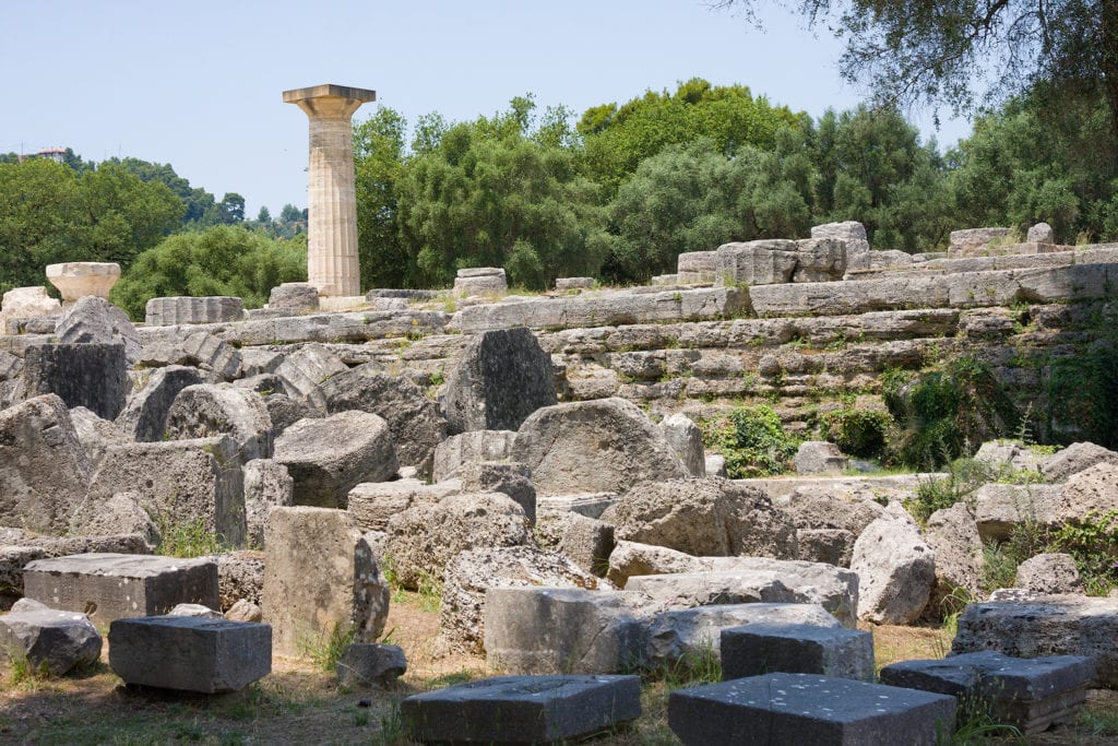 Building Remains At Ancient Olimpia Archaeological Site In Greece