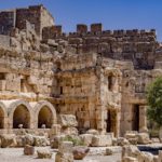 The complex of temples at Baalbek is located at the foot of the south-west slope of Anti-Lebanon, bordering the fertile plain of the Bekaa at an altitude of 1150 m.