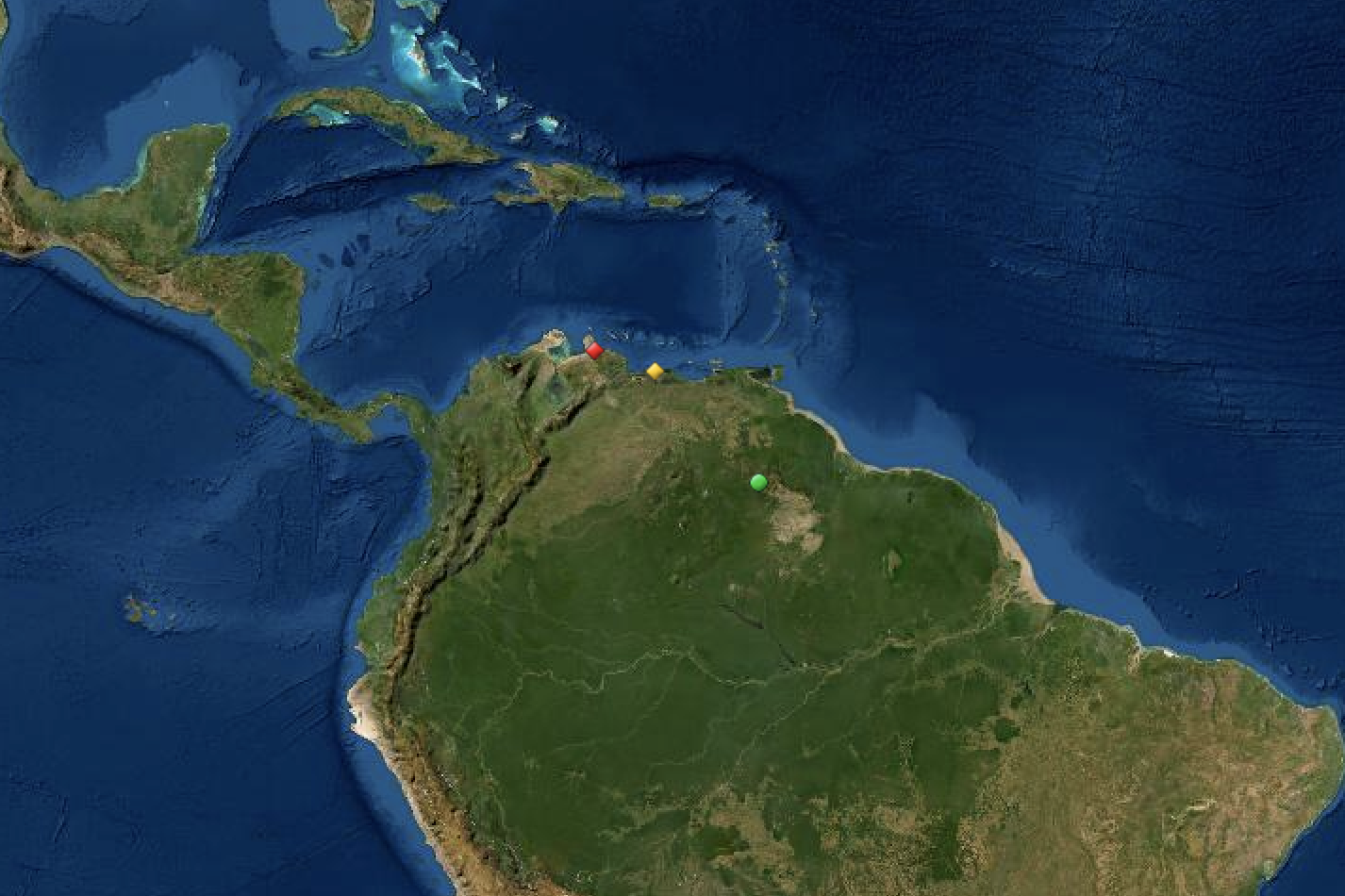 Map of UNESCO World Heritage Sites in Venezuela