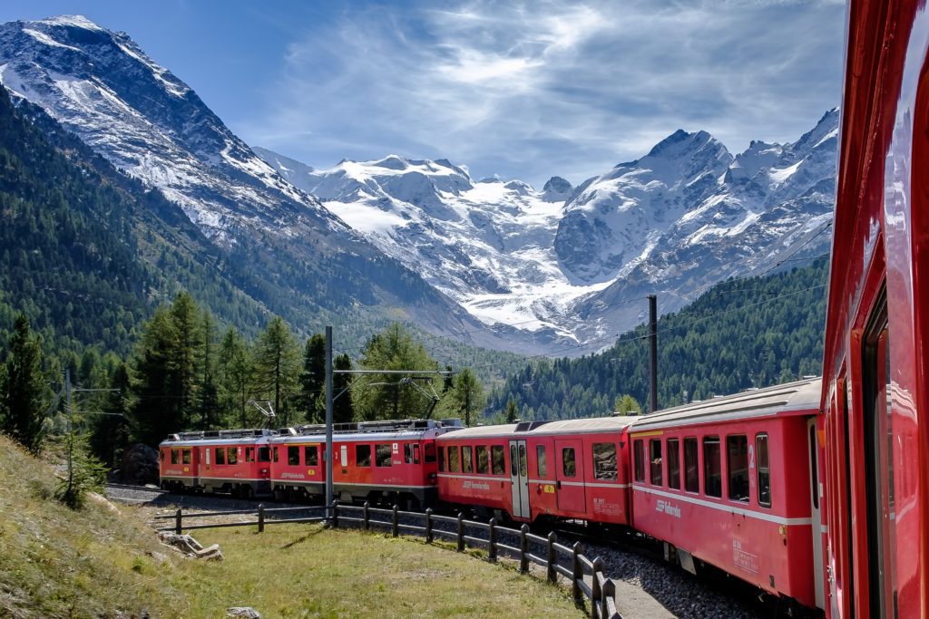Rhaetian Railway in the Albula / Bernina Landscapes in Switzerland