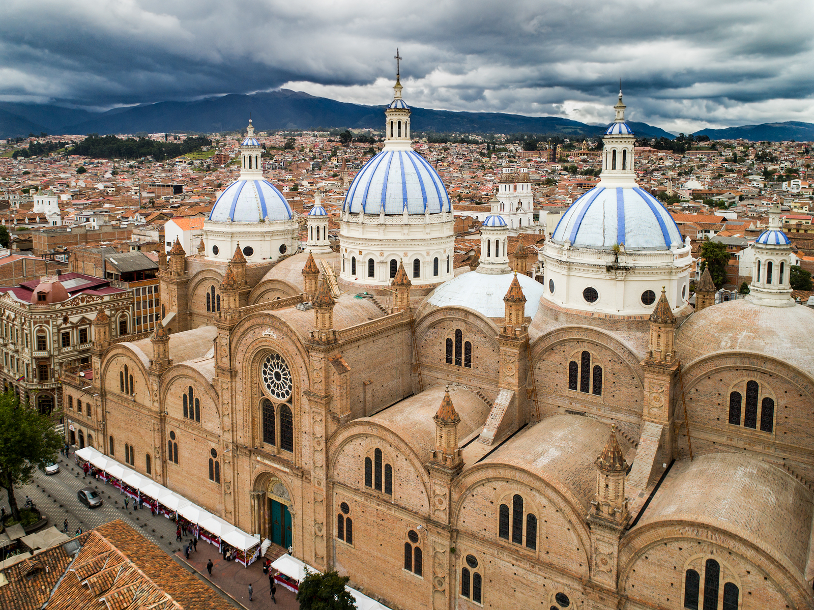 Aerial View Of New Cathedral In Center Of Cuenca, Ecuador