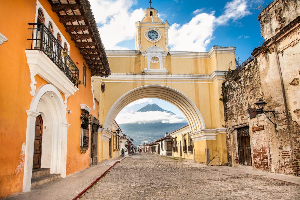 Street view of Antigua, Guatemala.