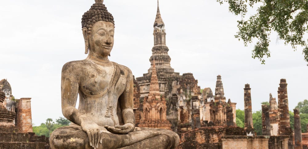 UNESCO World Heritage Site in Thailand. Buddha Statues At Wat Mahathat Ancient Capital Of Sukhothai, Thailand.