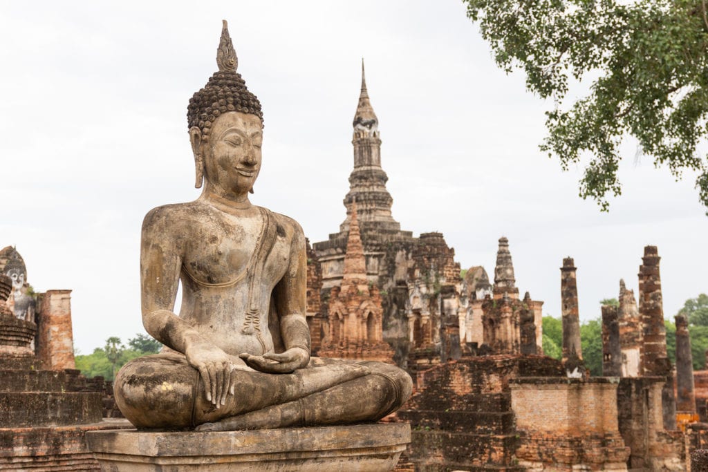 UNESCO World Heritage Site in Thailand. Buddha Statues At Wat Mahathat Ancient Capital Of Sukhothai, Thailand. 