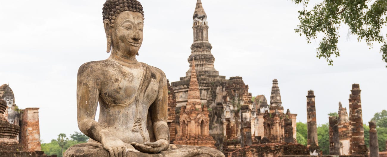 UNESCO World Heritage Site in Thailand. Buddha Statues At Wat Mahathat Ancient Capital Of Sukhothai, Thailand.