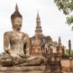 UNESCO World Heritage Site in Thailand. Buddha Statues At Wat Mahathat Ancient Capital Of Sukhothai, Thailand.