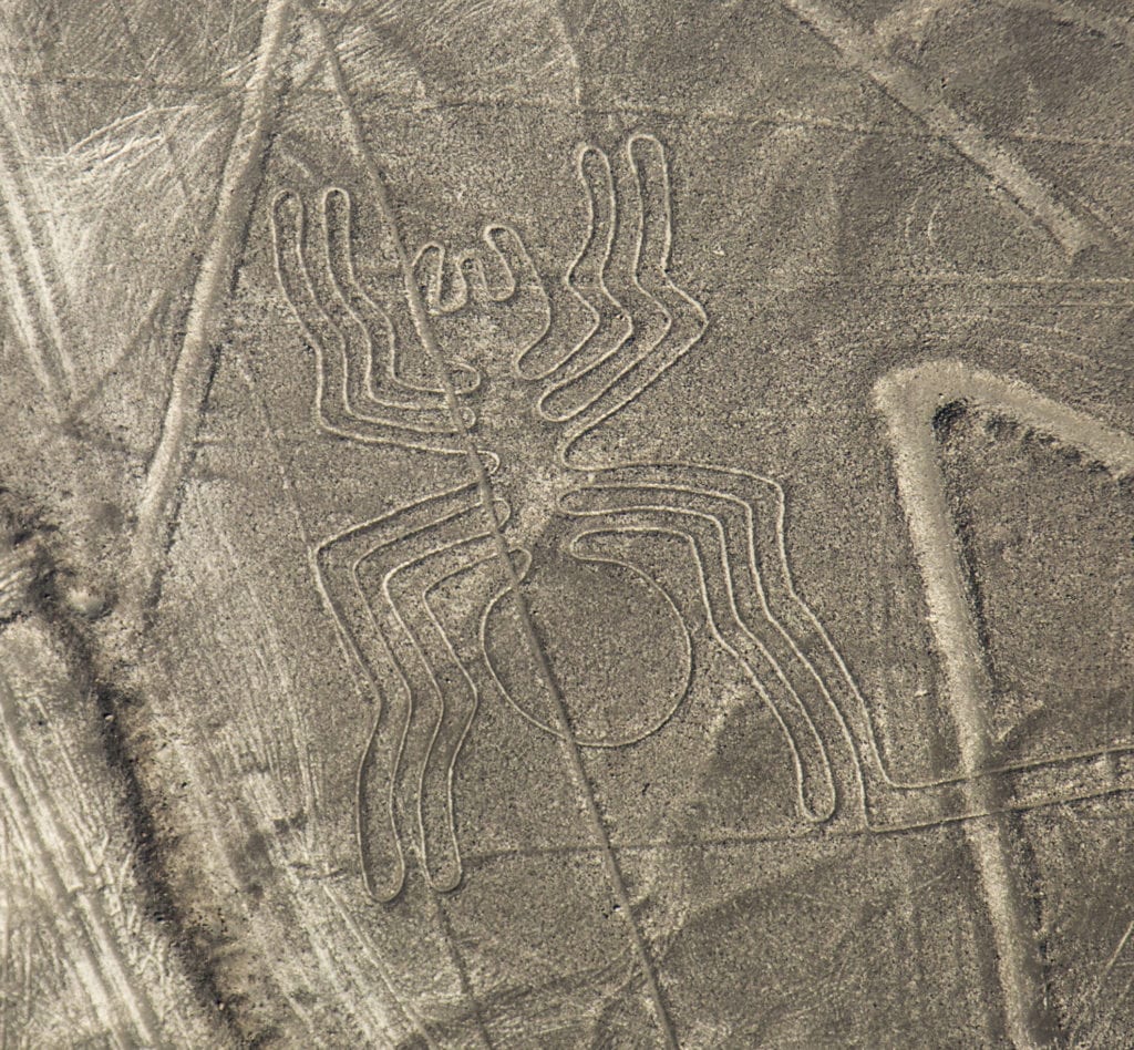 Aerial view of Nazca Lines in Peruvian Desert