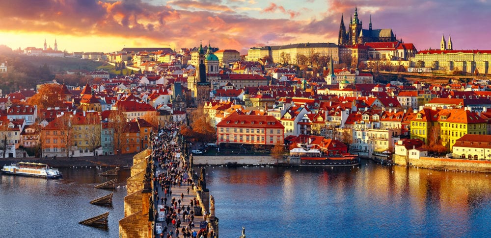 Panoramic view above at Charles Bridge Prague