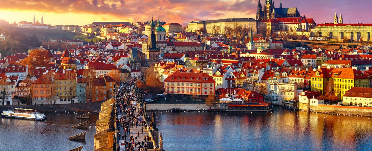 Panoramic view above at Charles Bridge Prague