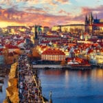 Panoramic view above at Charles Bridge Prague