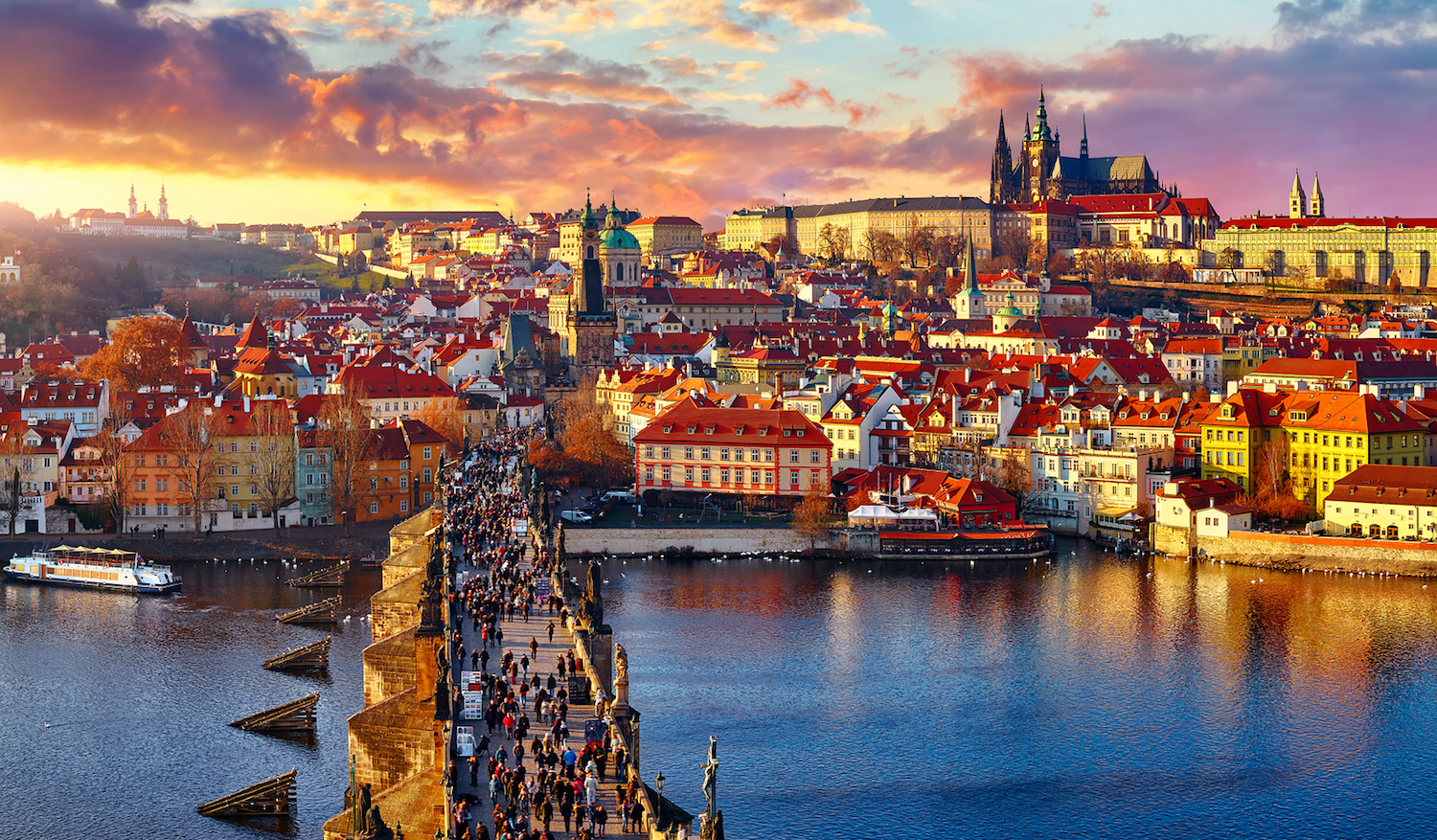 Panoramic view above at Charles Bridge Prague