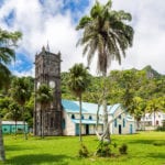 Sacred Heart Roman Catholic Church with a Clock tower in the colorful, vibrant old colonial capital of Fiji.