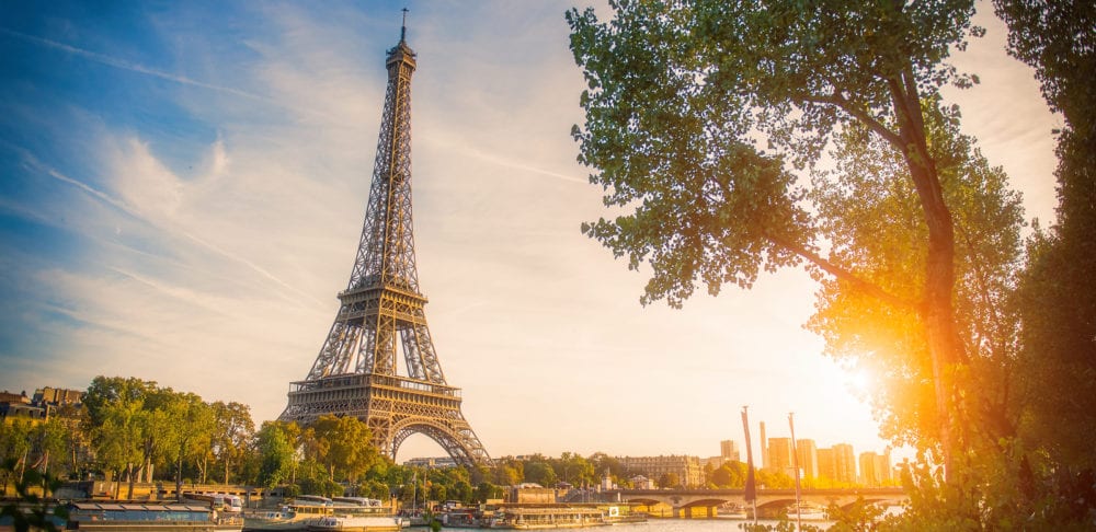 Sunset View Of Eiffel Tower And Seine River In Paris, France.