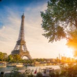 Sunset View Of Eiffel Tower And Seine River In Paris, France.