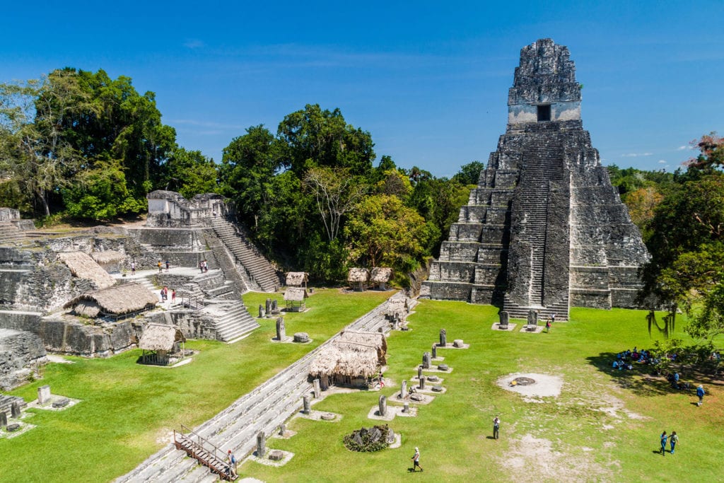 Gran Plaza at the archaeological site Tikal, Guatemala.