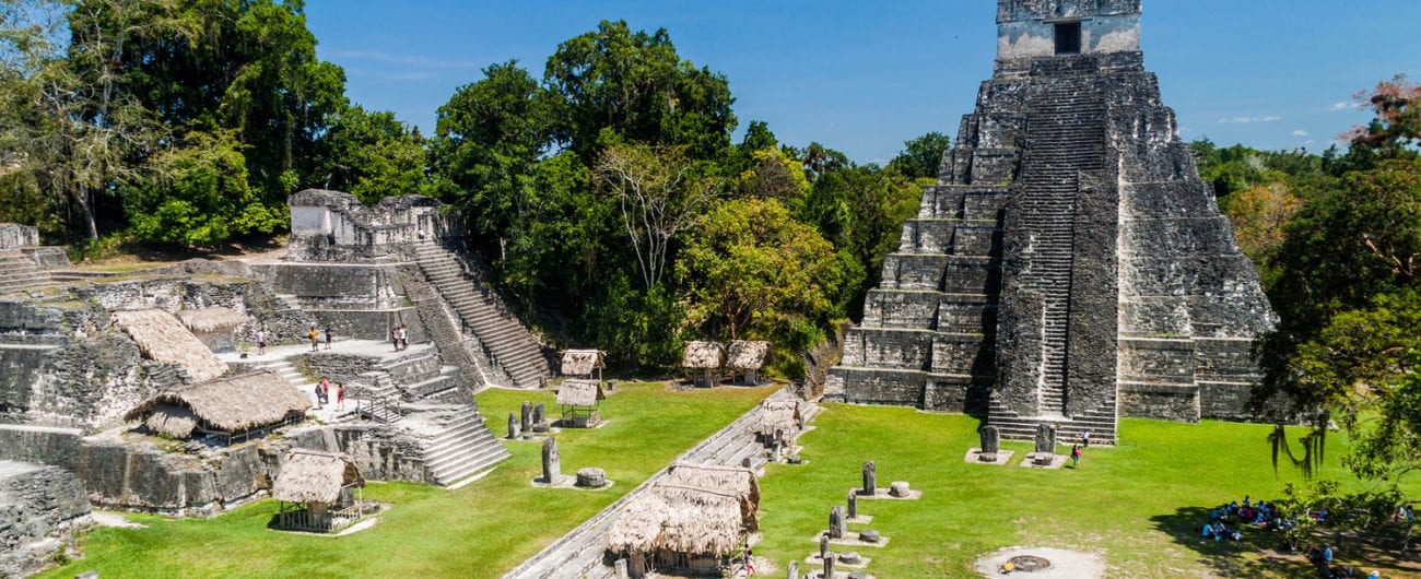 Gran Plaza at the archaeological site Tikal, Guatemala.