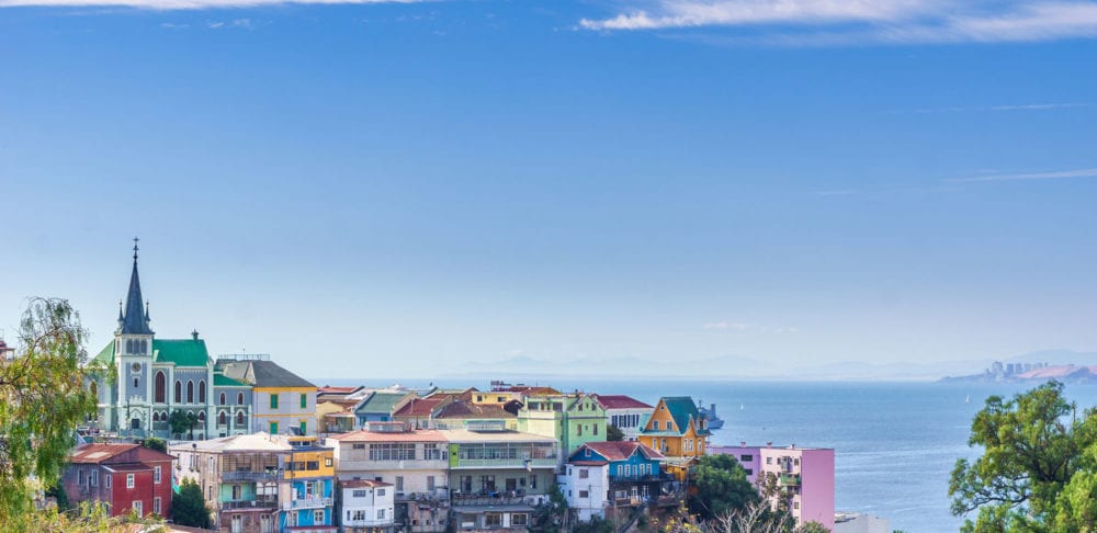 Cityscape view of colorful UNESCO World Heritage Site, Valparaiso in Chile.