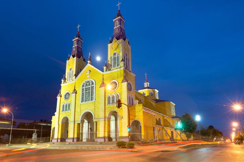 The Church of San Francisco in the main square of Castro at Chiloe Island in Southern Chile.