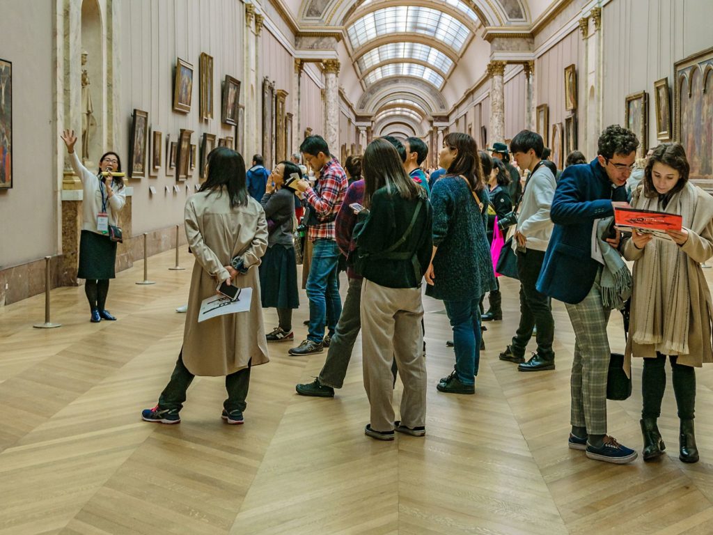 Tourists at the Louve in Paris, France