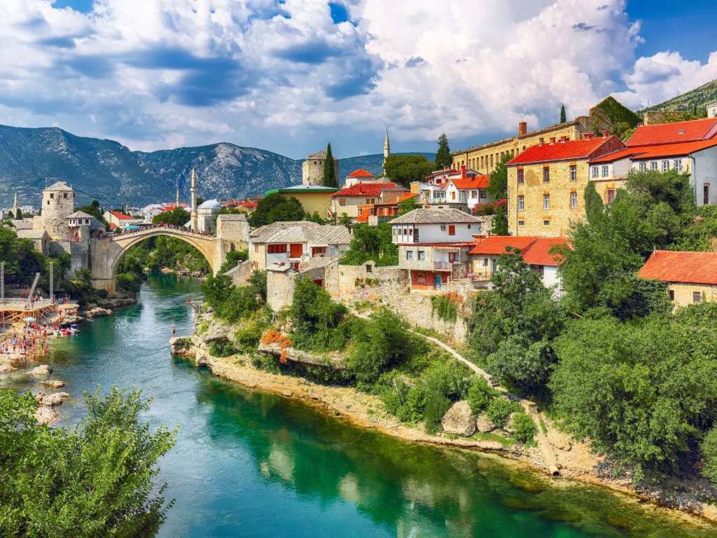 Fantastic Skyline of Mostar with the Mostar Bridge P