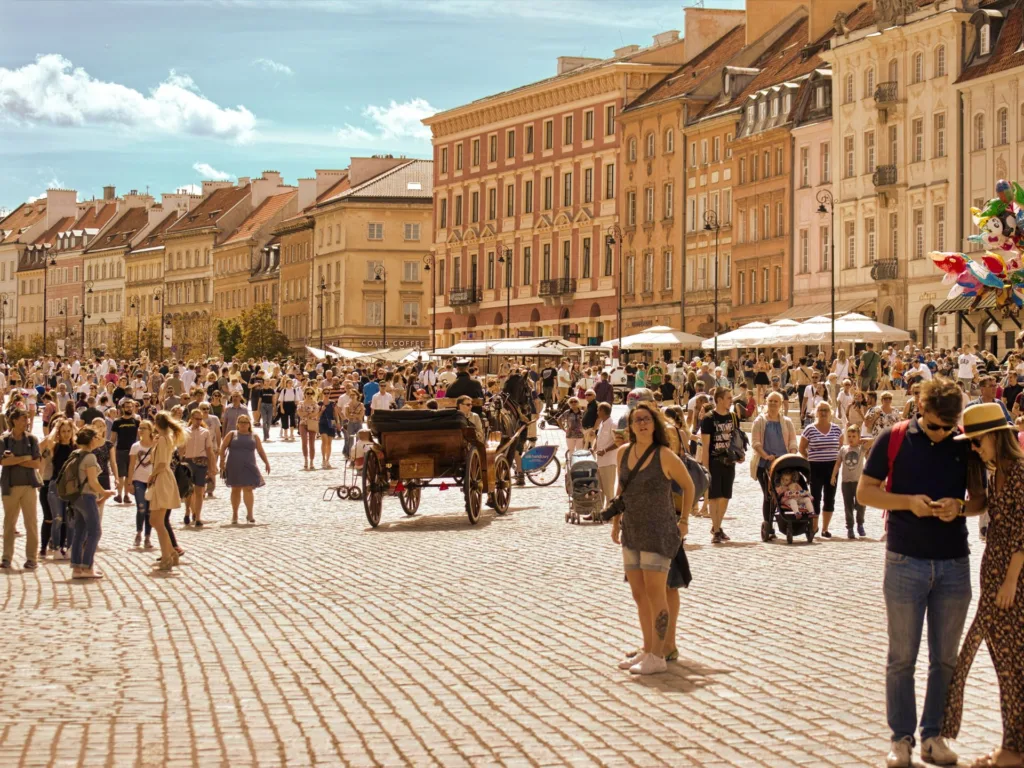 Tourists in the Old Town of Warsaw 