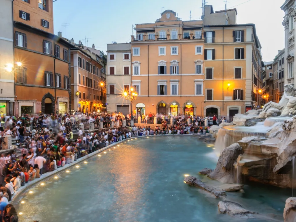 Trevi Fountain crowded with tourists in Rome 