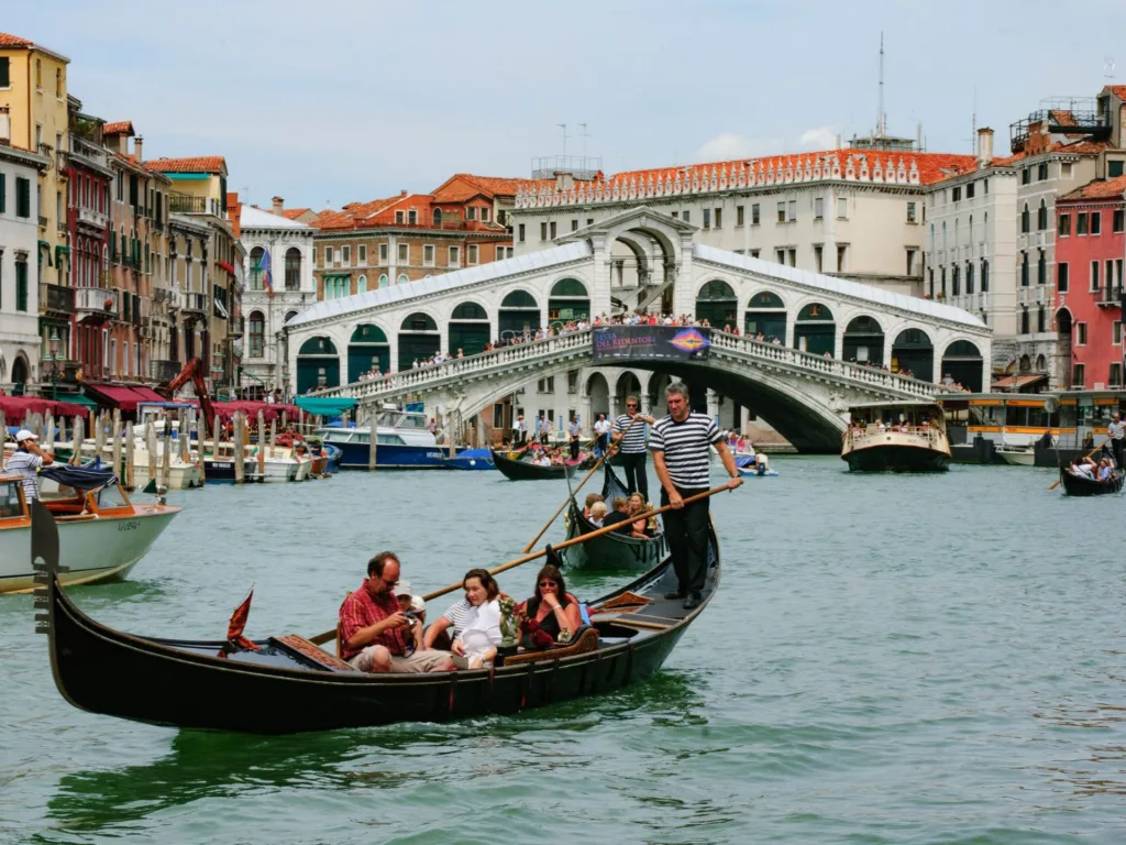 Tourists in the canals of Venice. 